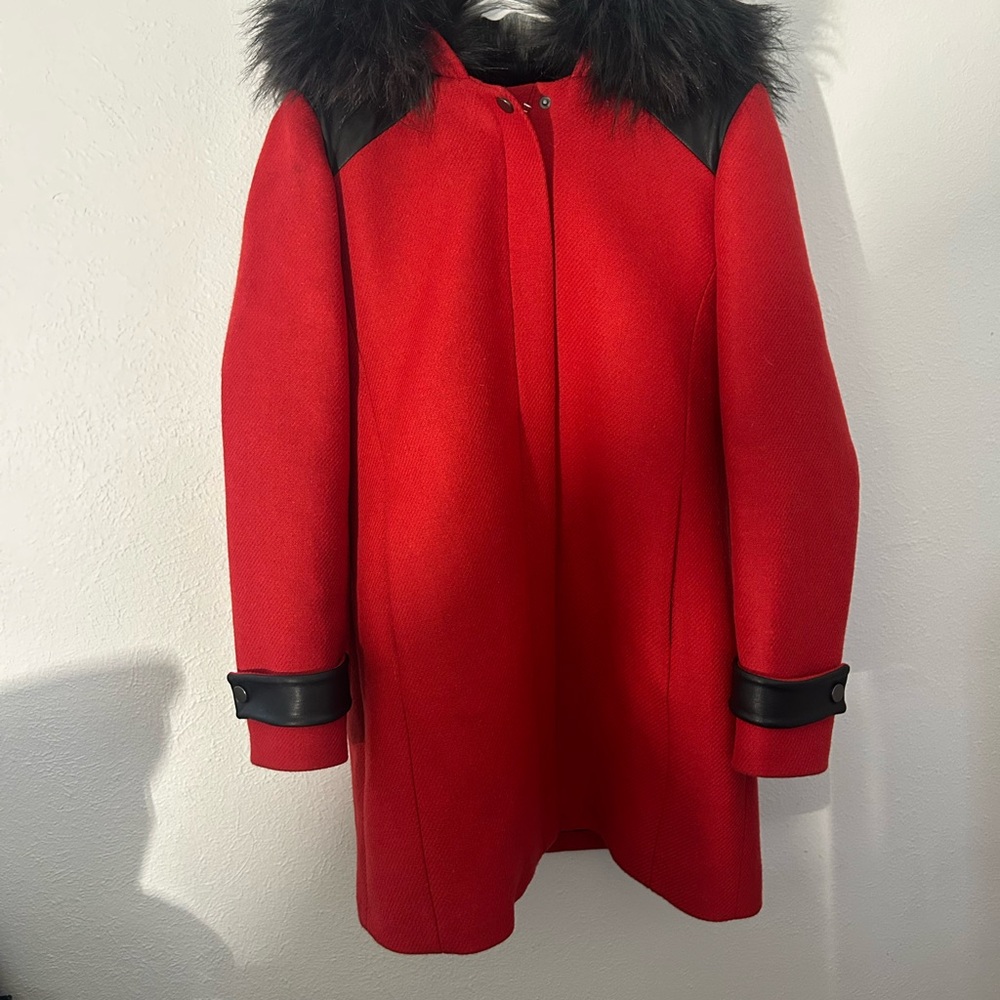 NAF NAF Red Trench Coat with Black Details